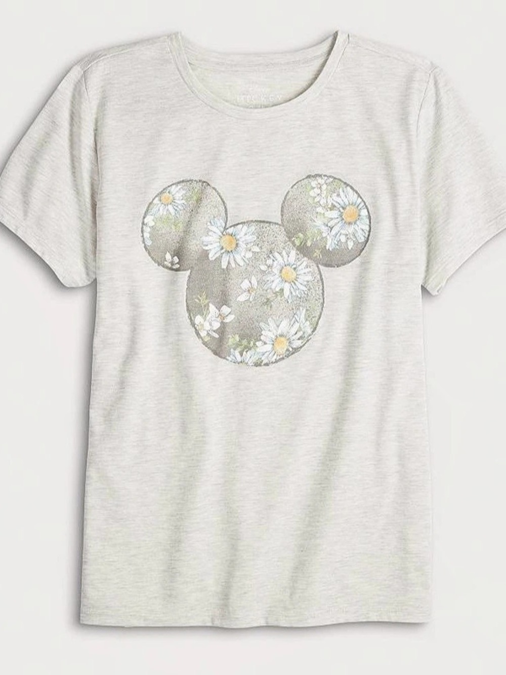 Disney Mickey Mouse Grey Floral Daisy Graphic Tee Gray & White Small